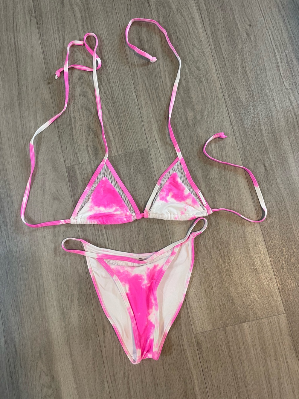 Kendall & Kylie Hot Pink Tie-Dye Mesh Bikini Top